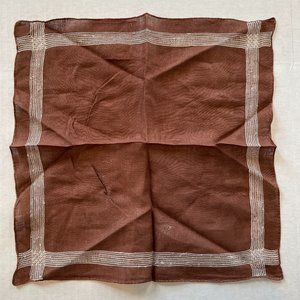 Handkerchief / Vintage / Brown w/white stitched boarder